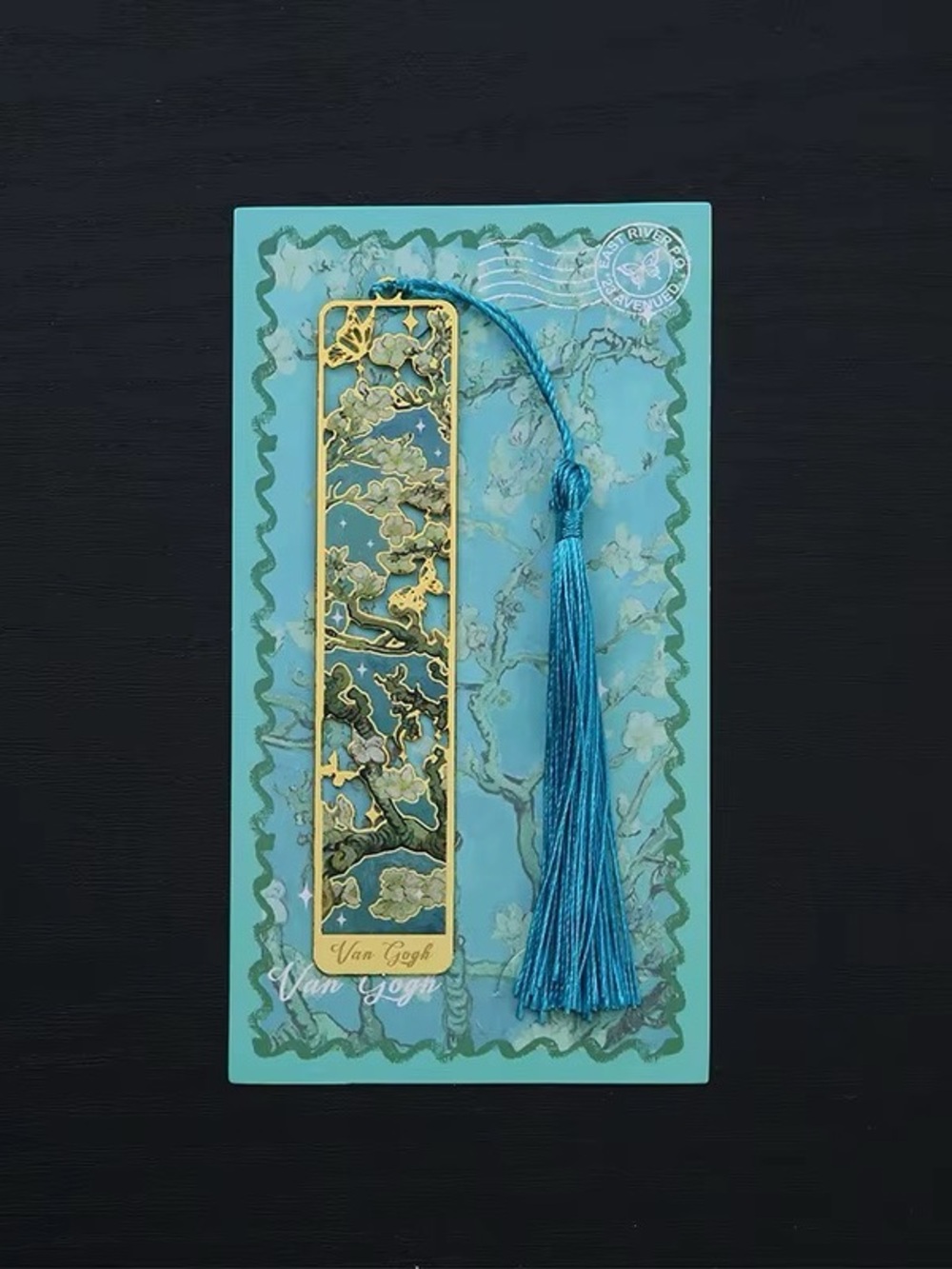 Decorative Floral & Patterned Metal Tassel Bookmark - Blue/Gold/Green - Picture 6 of 10